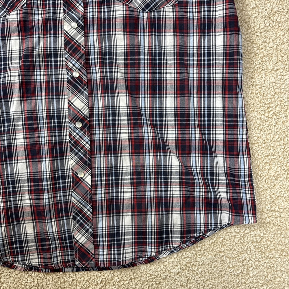 Roper Shirt Mens 2XL Red White Blue Plaid L/S Pearl Snap Western Cowboy - Picture 2 of 13